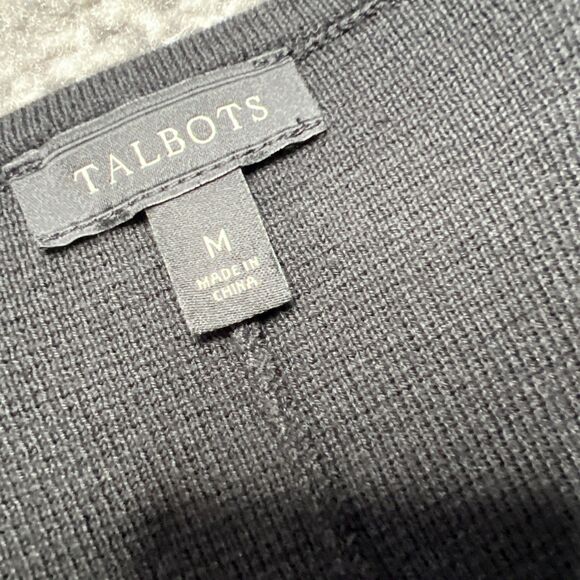 Talbots Black Midi Sweater Dress Medium Scalloped Cutwork Lace Short Sleeve - Picture 3 of 7